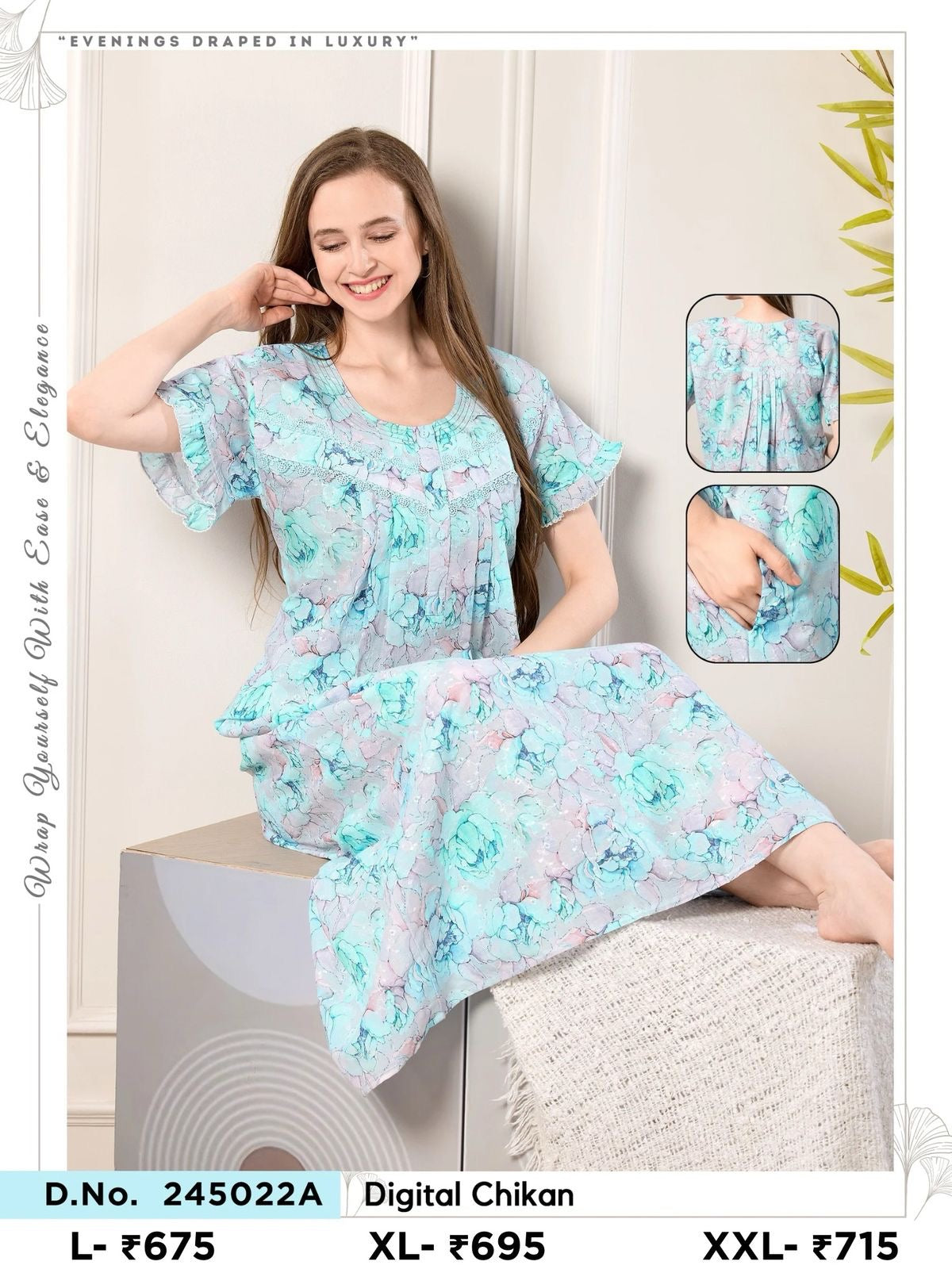 Premium Digital Chikankari Cotton Nighty
