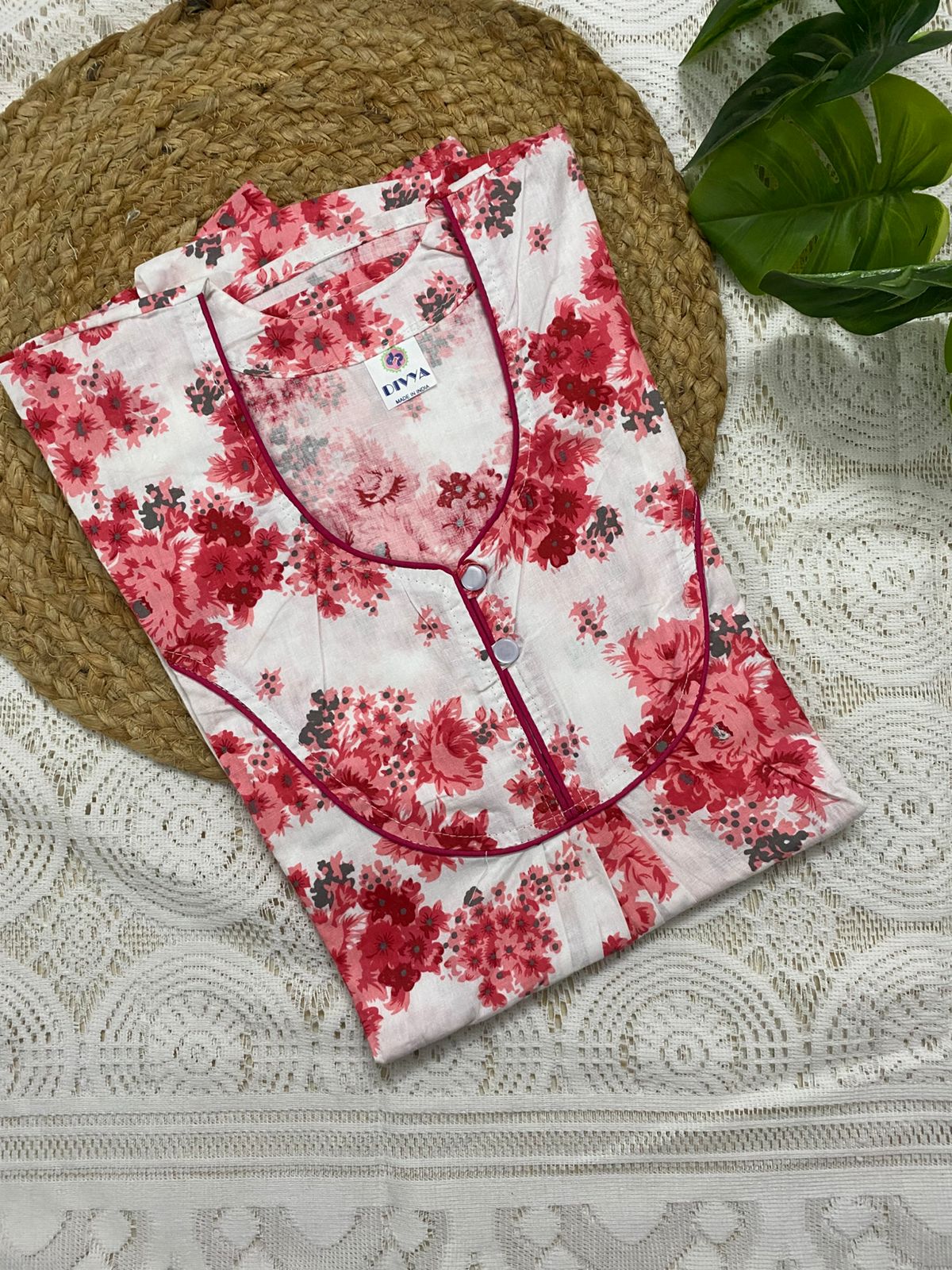 Floral White Cotton Nighty